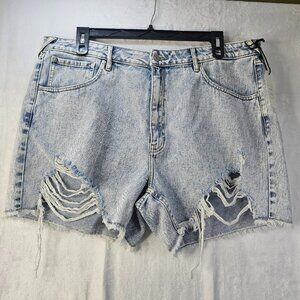 Cleo Wolf Mid Rise Women Short Jean Denim Distressed Light Wash Size 34W